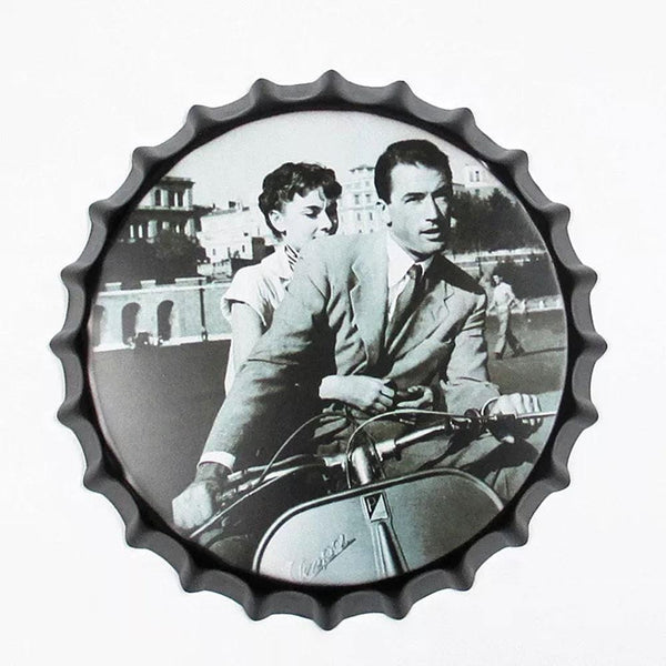 Couple On Scooter Beer Cap Metal Tin Sign Poster