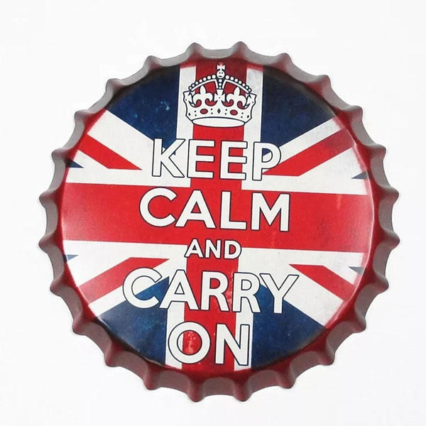 Keep Calm & Carry On Beer Cap Metal Tin Sign Poster