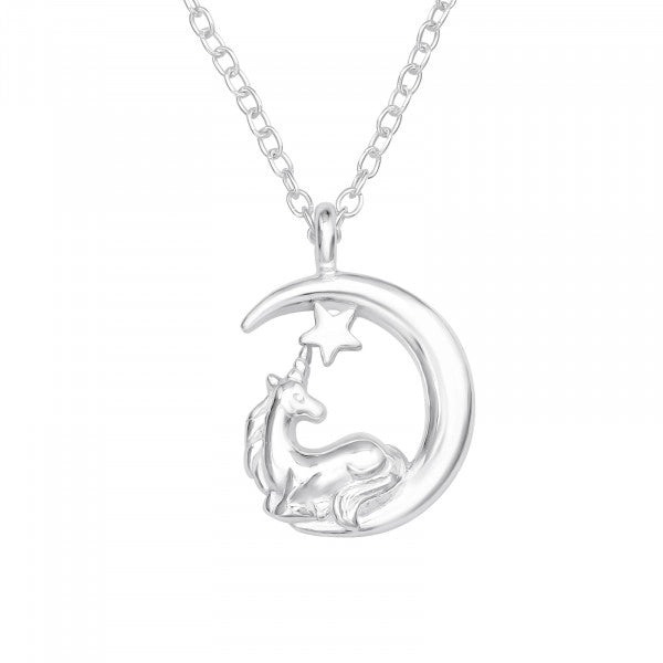 Silver Unicorn Moon Necklace