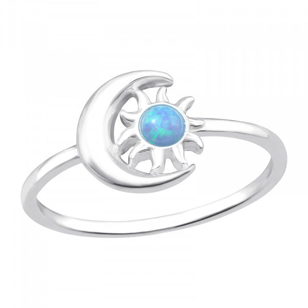 Silver Moon and Star Opal Ring