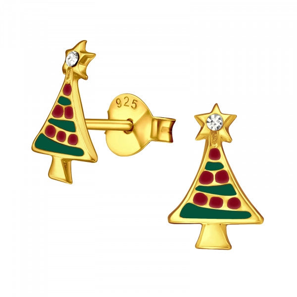 Kids Gold Silver Christmas Tree Ear Studs