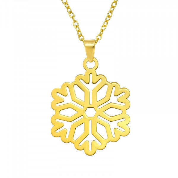 Gold Laser Cut Snowflake Christmas Necklace