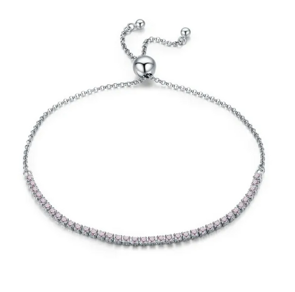 Silver Pink Tennis Bracelet for Women