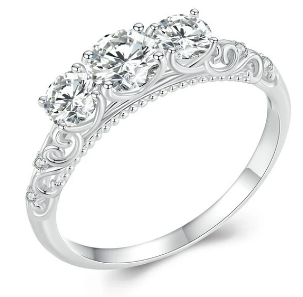  Silver Moissanite Engagement Ring for Women 