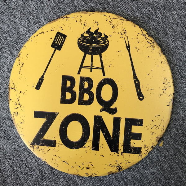 BBQ Zone Round   Metal Tin Sign Poster