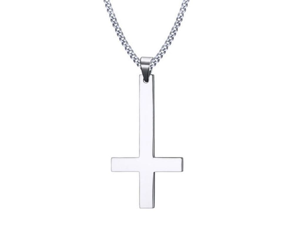 Stainless Steel Inverted Cross Sliver Necklace