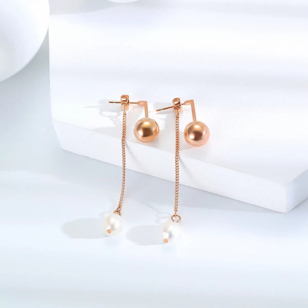 Rose Gold Dangle Wire Pearl Earrings
