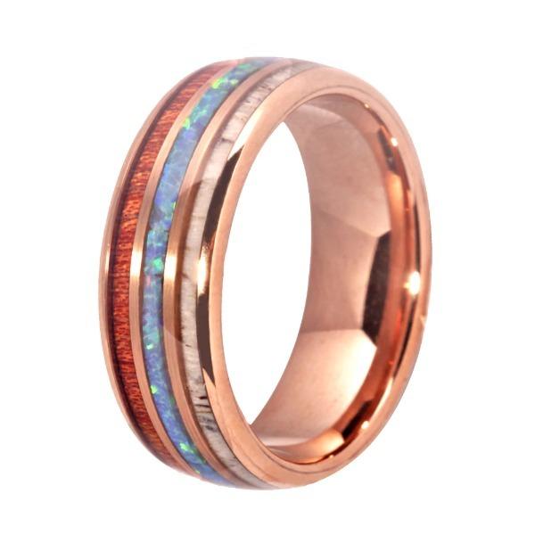 Tungsten Fire Opal and Wood Wedding Ring