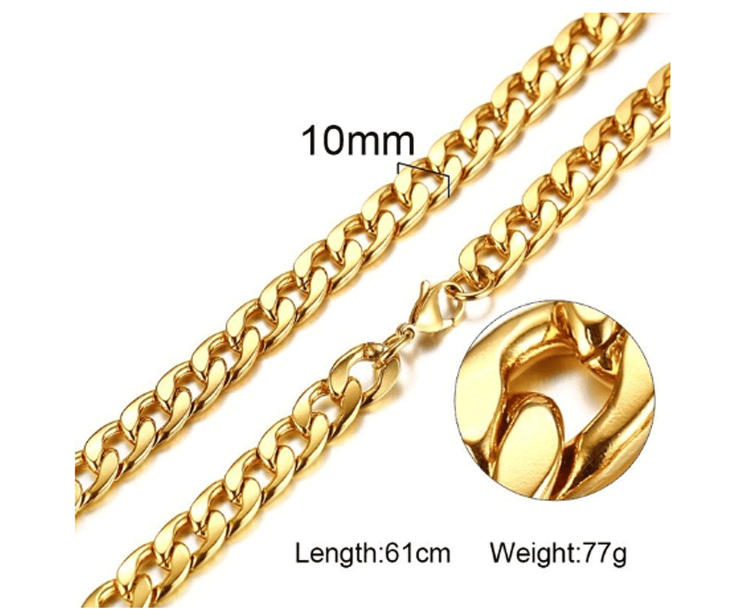 Mens Stainless Steel Gold Cuban Link Chain 10mm
