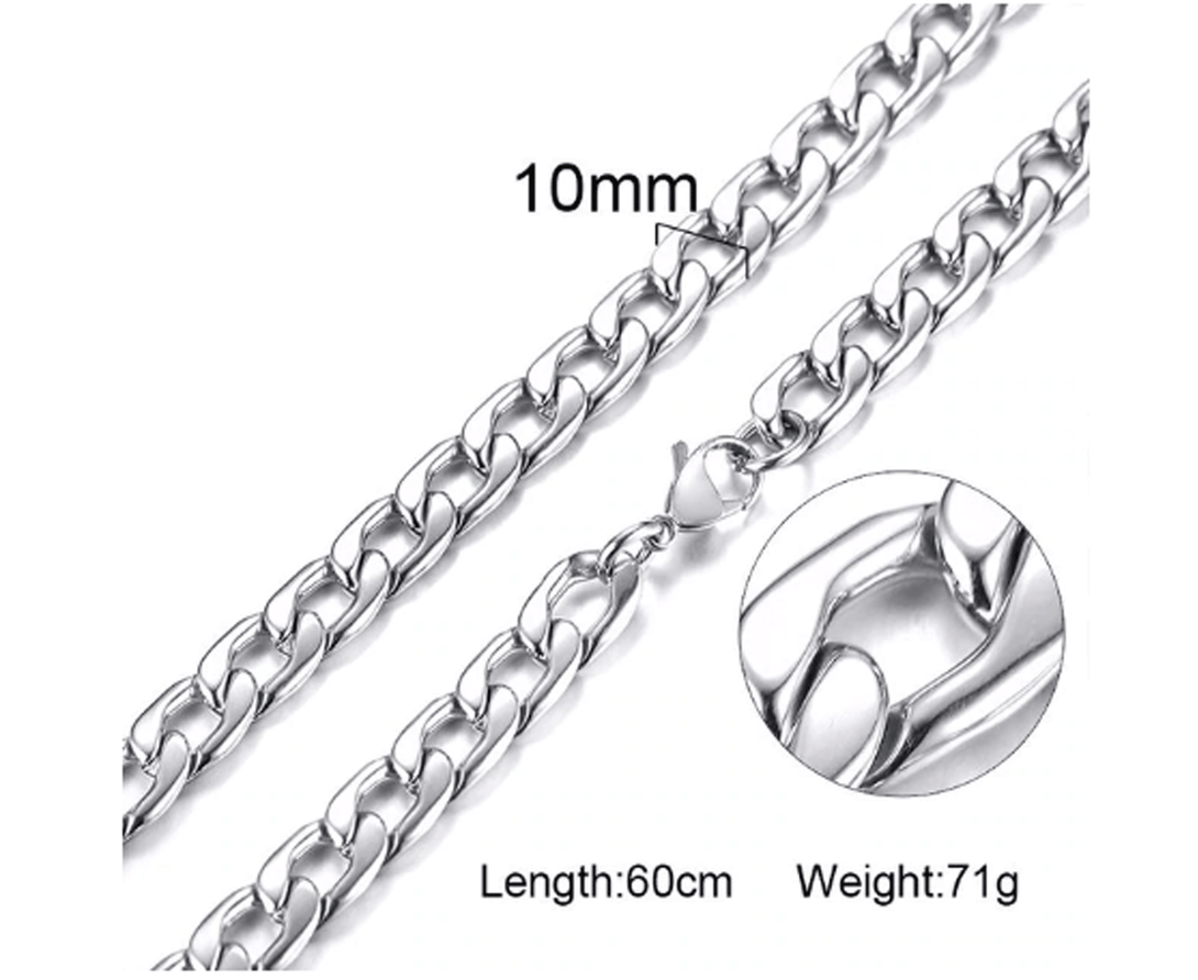 Mens Stainless Steel Silver Cuban Link Chain 10MM