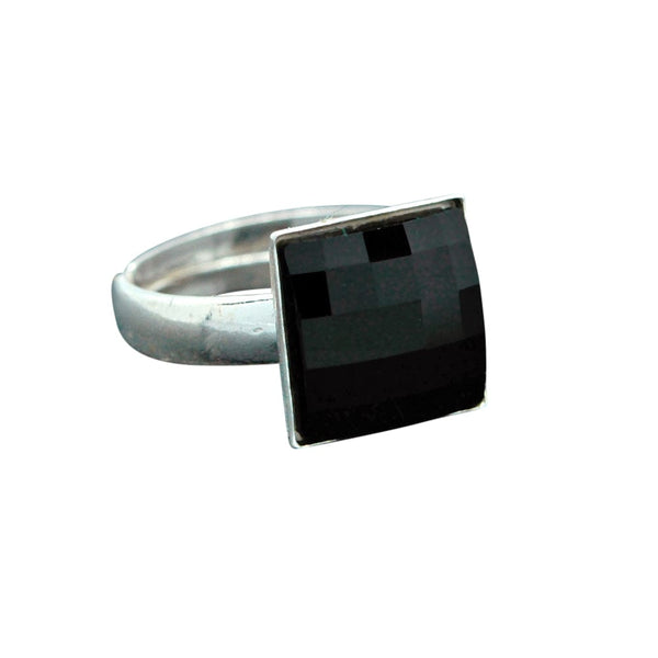 Chessboard Silver Jet Ring