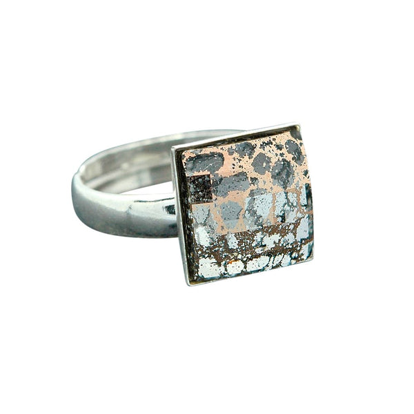 Chessboard Silver Rose Patina Ring