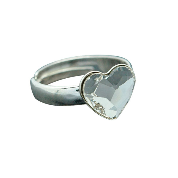 Silver Heart Crystal Ring