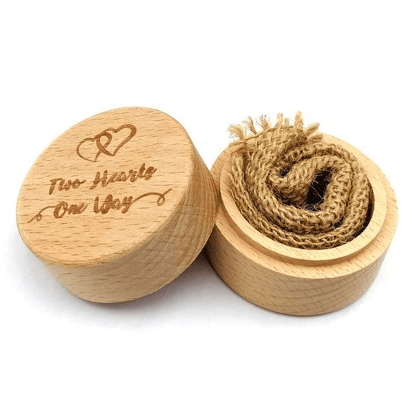 Wooden Wedding Engagement Ring Box-Two Hearts One Way