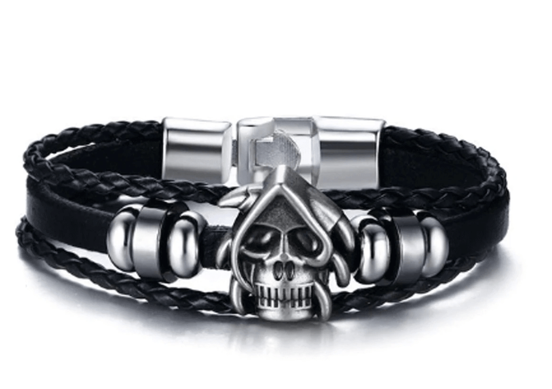 Vintage Mens skull Leather Bracelet
