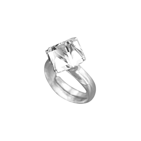 Silver Crystal Cube Stone ring