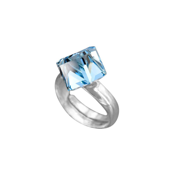 Silver Aquamarine Cube Stone ring