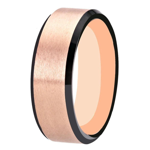 Tungsten Mens Two Tone Rose Gold Black Engagement Ring
