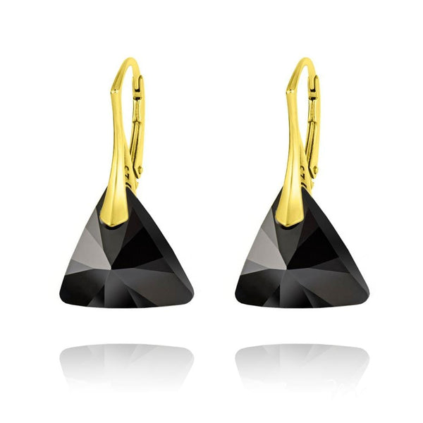 24K Gold Jet Triangle Earrings