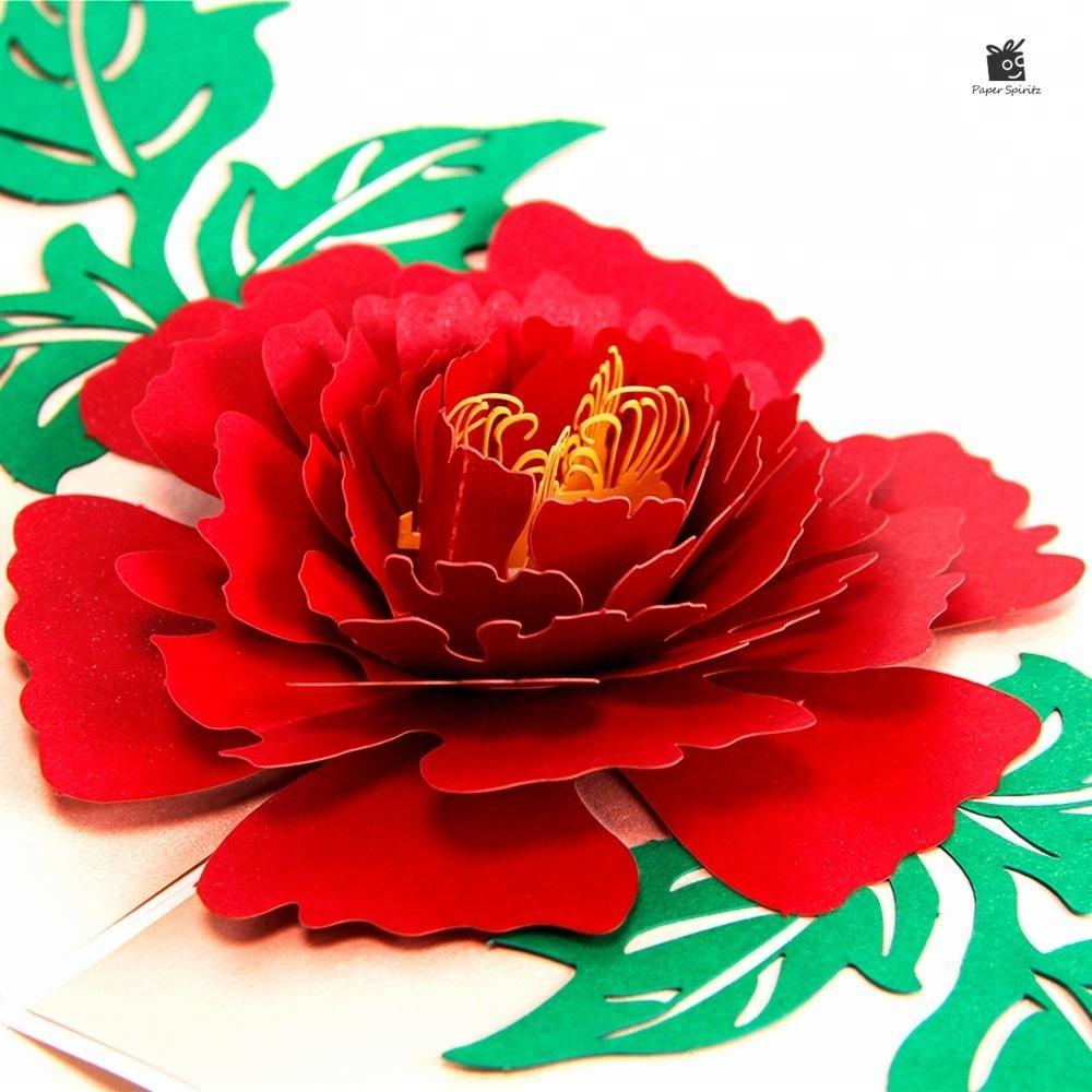 Colourful Peony 3D Pop Up Greeting Card