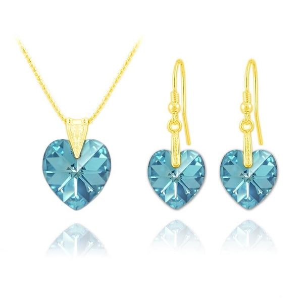  Aquamarine 24K Gold Heart  Jewellery Set 
