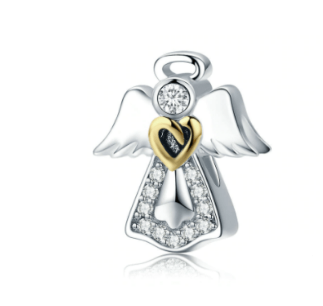 Silver Heart Angel Charm