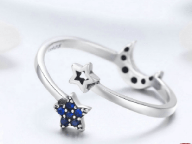 Silver Moon and Star Ring