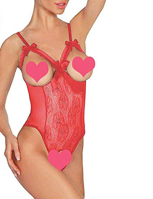 Open Cup Red Crotchless Teddy