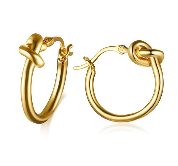 Stainless Steel Gold Hoop Tie Knot Earrings