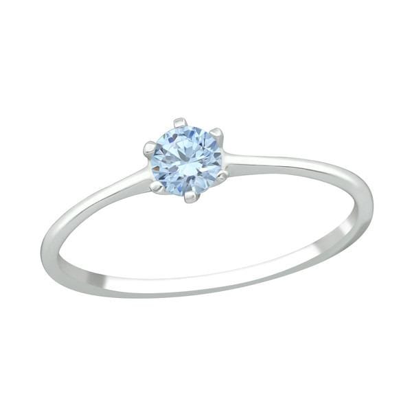 Silver Solitaire Blue Stone Engagement  Ring