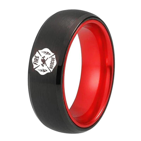Tungsten Red and Black Fire Rescue Ring