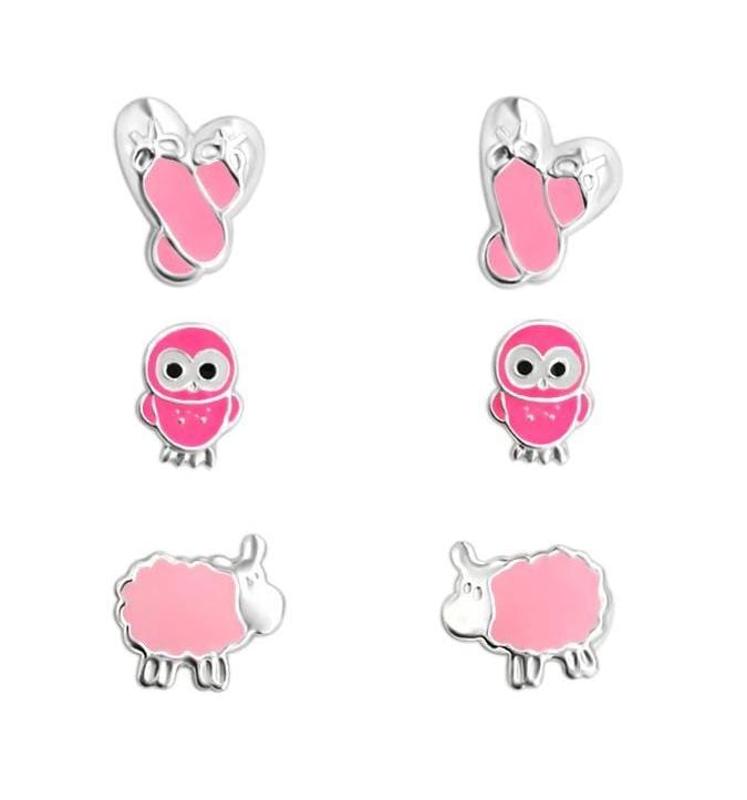 Silver Pink earrings  Set for Kids 