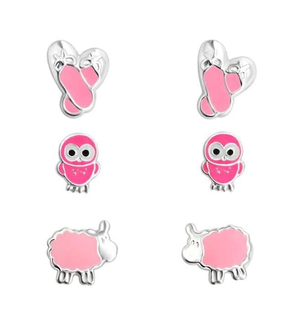 Silver Pink earrings  Set for Kids 