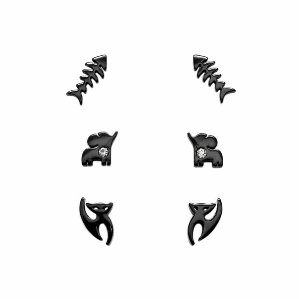 Black Steel  Earrings Animal Set