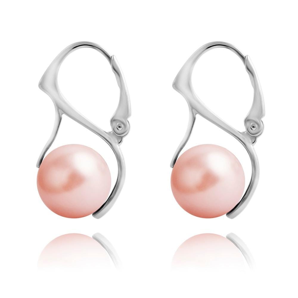 Silver Heart  Rose Peach Earrings