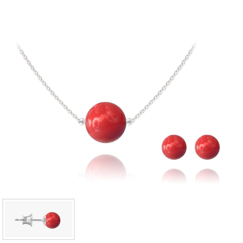 Silver Pearl Jewelry Set - Red Coral