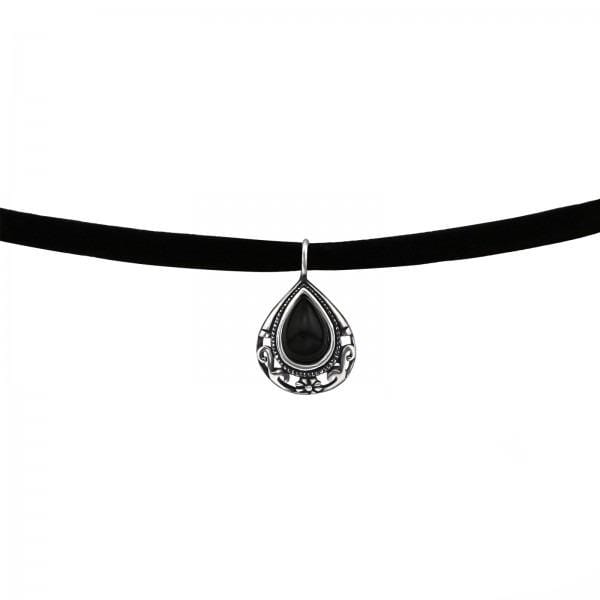 Silver Pear Black Shell Choker Necklace 