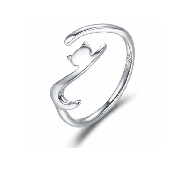 Silver Cute Cat Adjustable Ring