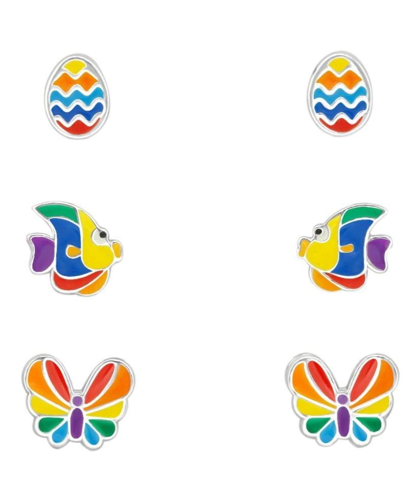 Silver Colorful Earrings Set for Kids