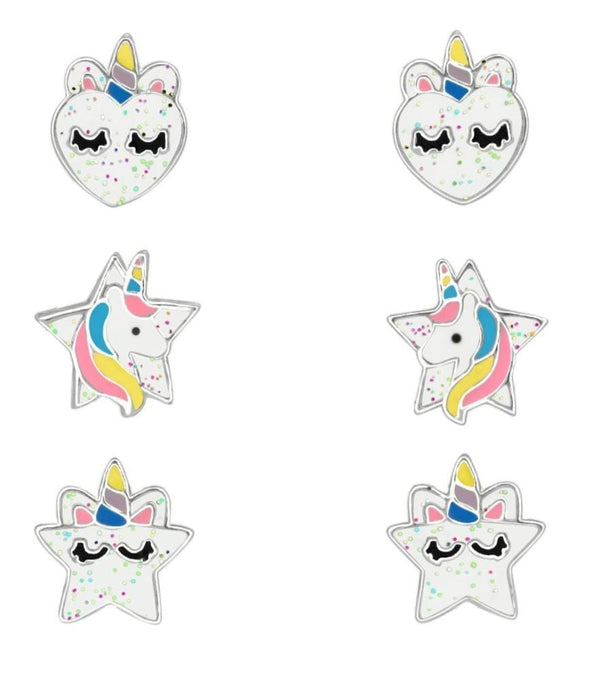 Silver Unicorn Ear Studs Set for Kids 