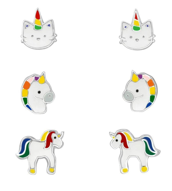 Silver Unicorn Earrings  Set for kids 