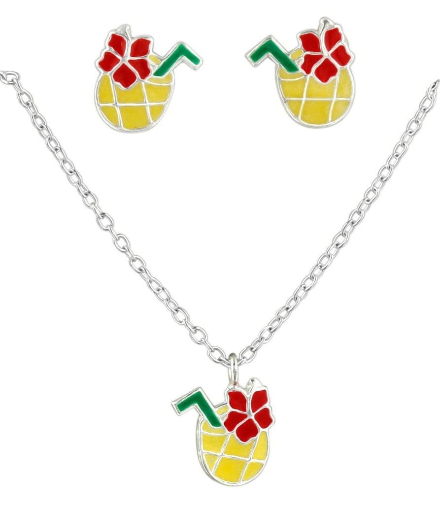 Children's Silver Pineapple Juice Earrings Set