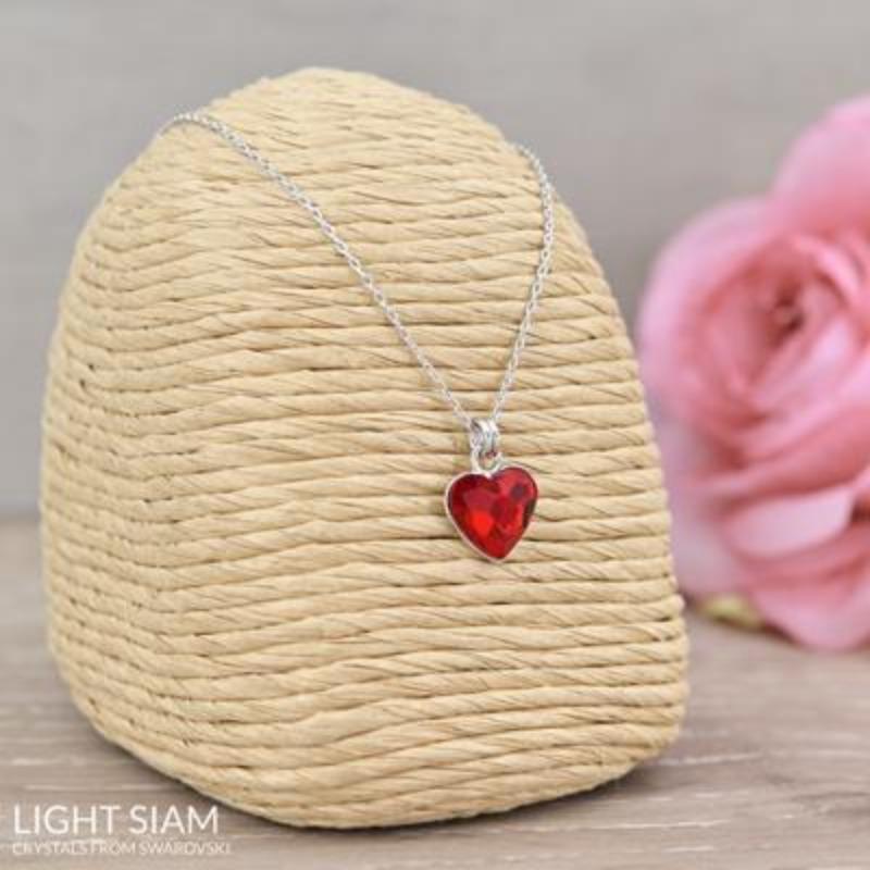  Silver Heart Light Siam Necklace