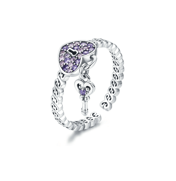 Silver Love & key adjustable Engagement Ring