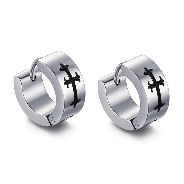 Stainless Steel Huggies Cross Earrings For Men