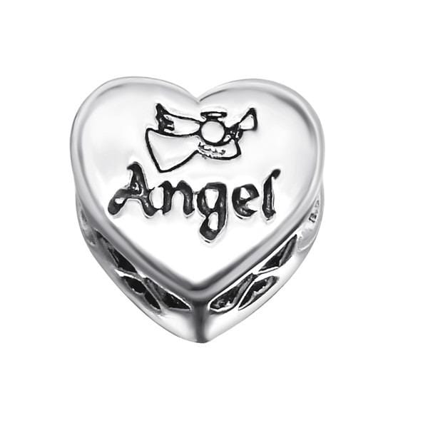 Silver Heart Angel Crystal Charm Bead