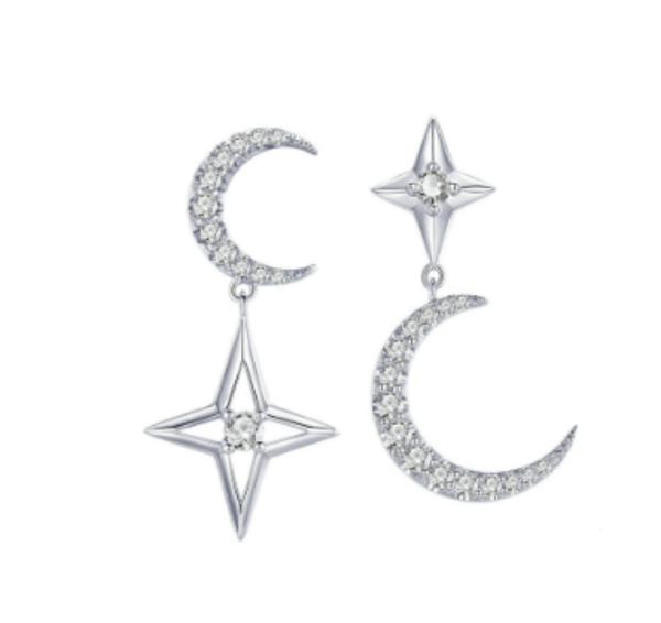 Silver Star and Moon Earrings