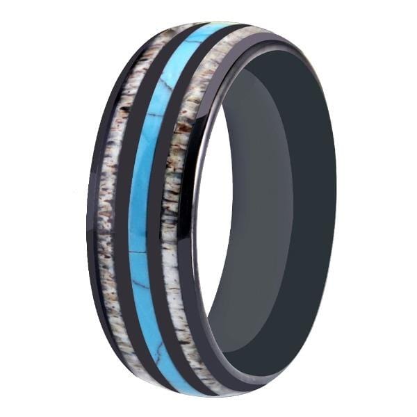Tungsten Antler and Turquoise Wedding Ring