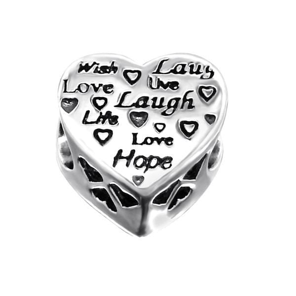 Silver Crystal Heart Love Charm Bead