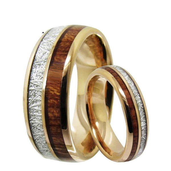 Wood Inlay Couple Wedding Engagement Ring